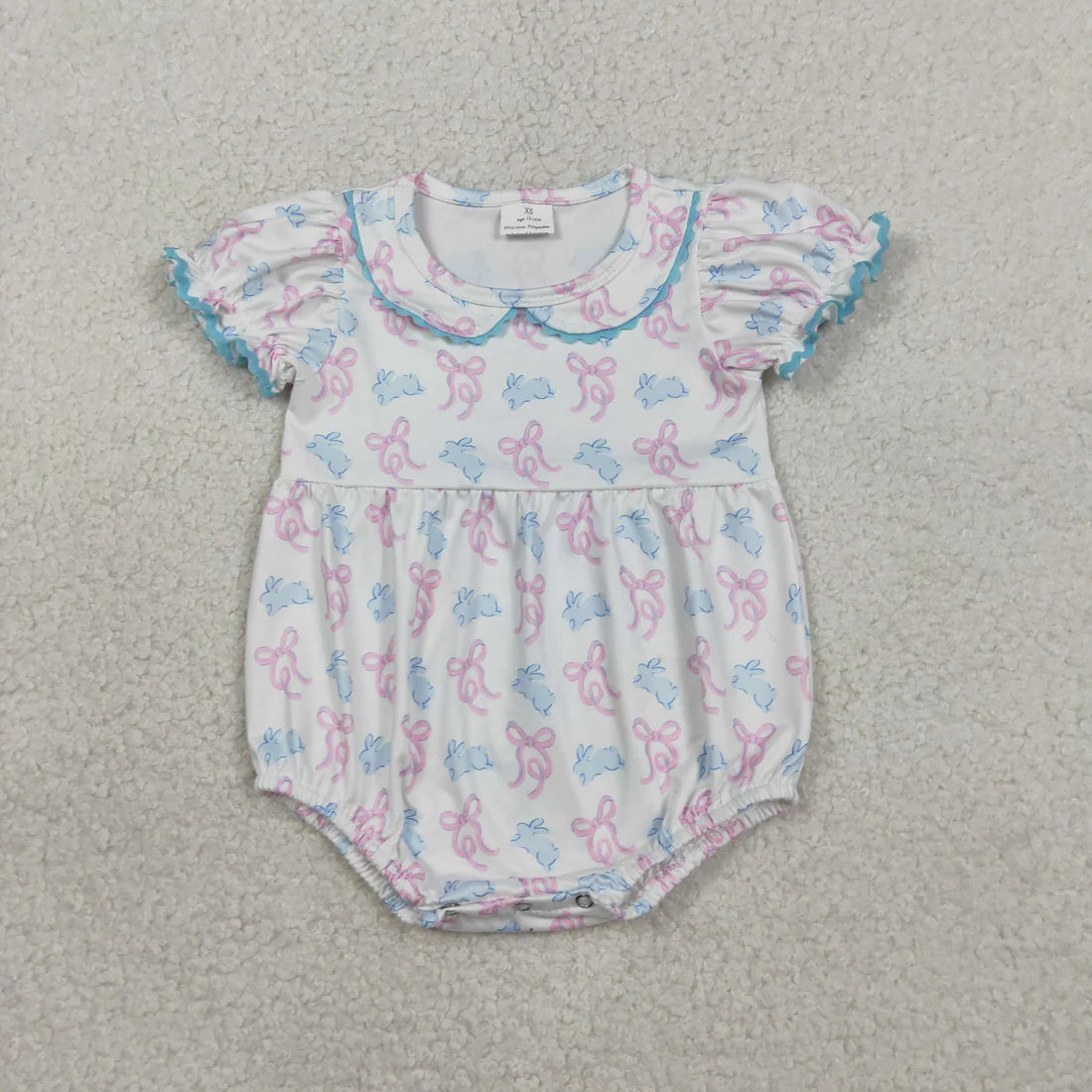 Baby Girls Short Sleeve Bows Rabbits Easter Collar Ruffle Rompers