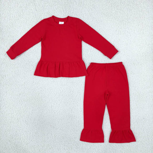 GLP3749 Red Cotton Long Sleeve Top Ruffle Pants Girls Fall Clothes Set