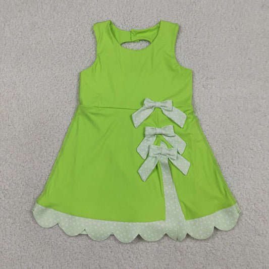 Lime Color Girls Summer Bows Scallop Yoga Dress