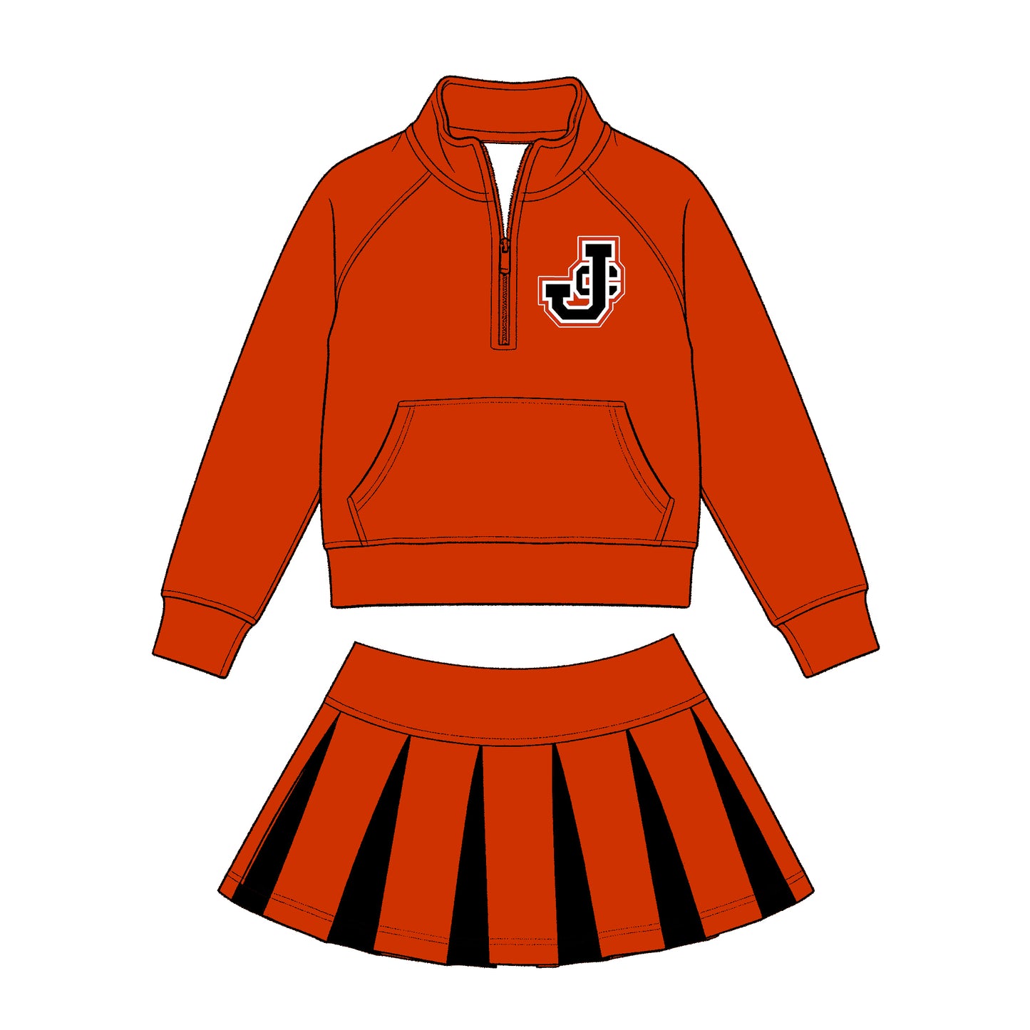 (Custom Design Preorder MOQ 5) Teams Johnston City Indians Red Zipper Top Skort Girls Clothes Set