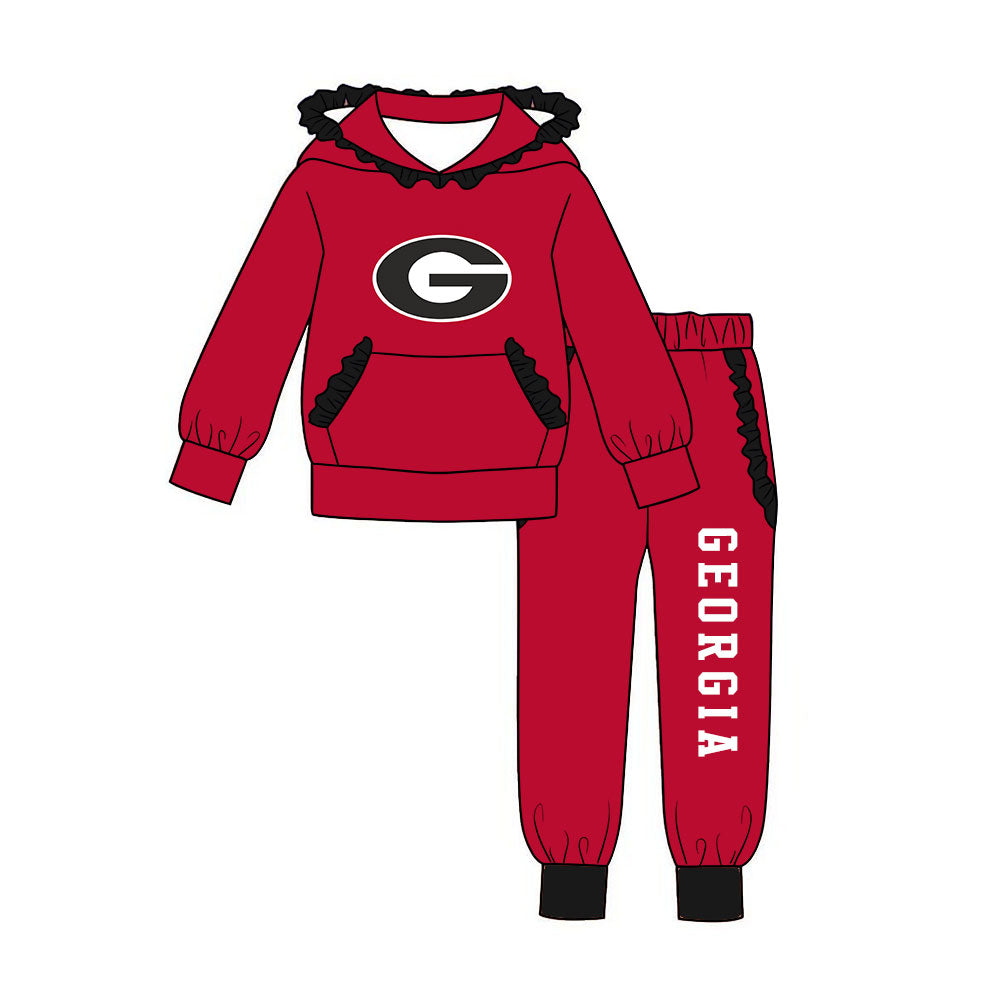 (Custom Design Preorder MOQ 5 ) Girls Georgia Red Hoodie Top with Jogger Sport Team Outfit