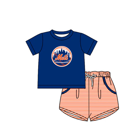 (Custom Preorder MOQ 5) Baby Boys New York Mets Top Checked Ruffle Short Team Outfit