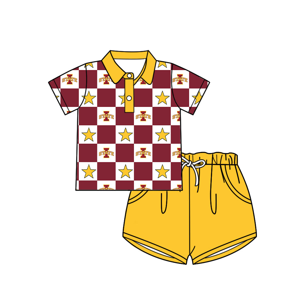 (Custom Design Preorder MOQ 5 Each Item) Teams Iowa State Cyclones Bows Wine Plaid Print Kids Clothes Sibling & Family Matching Styles