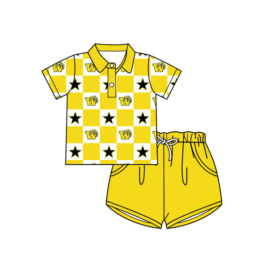 (Custom Design Preorder MOQ 5 Each Item) Teams Winona Wildcats Bows Yellow Plaid Print Kids Clothes Sibling & Family Matching Styles