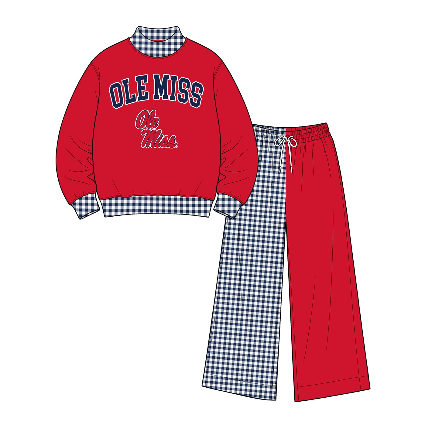 (Custom Design Preorder MOQ 5) Ole Miss Mock Neck Top with Patch Wide Leg Sport Team Set