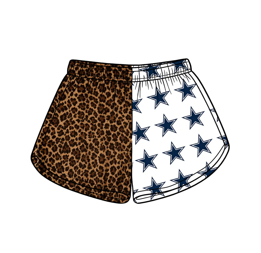 (Custom Preorder MOQ 5) Baby Girls Leopard Stars Team Shorts Bottom