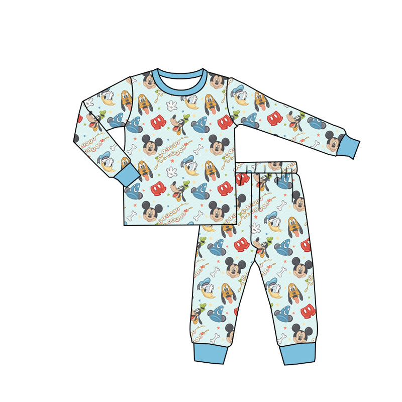 (Custom Design Preorder MOQ 5) Cartoon Mouse Blue Print Boys Pajamas Clothes Set