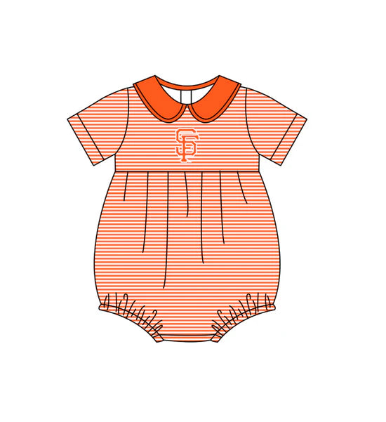 (Custom Preorder MOQ 5) Baby Girls Short Sleeve Orange Stripe SF Team Rompers
