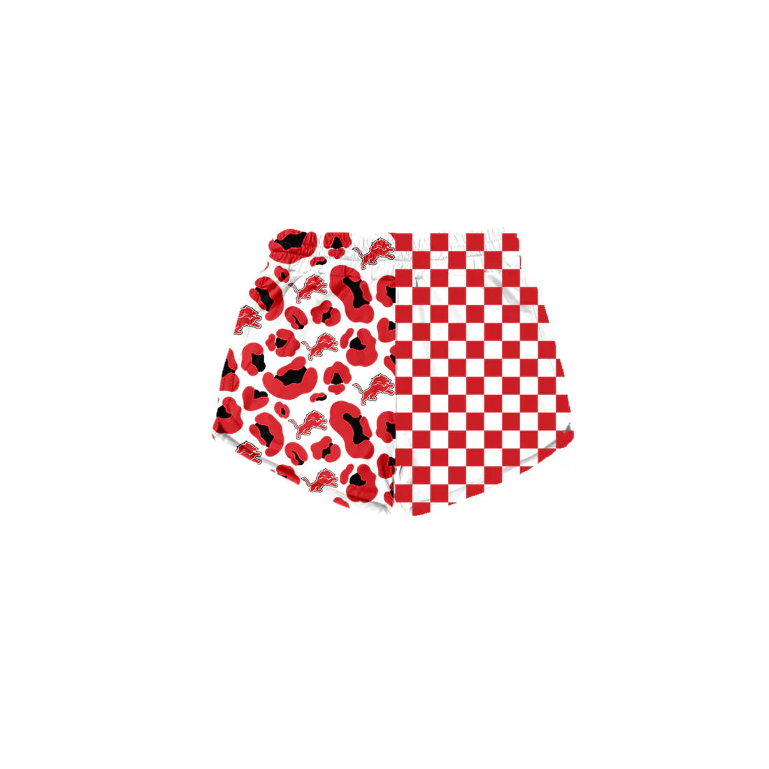 (Custom Preorder MOQ 5) Baby Girls Red Checked Leopard Detroit Lions Team Shorts Bottom