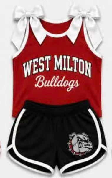 (Custom Design Preorder MOQ 5) Girls West Milton Bow Strap Tank & Black Shorts Sport Team Outfit