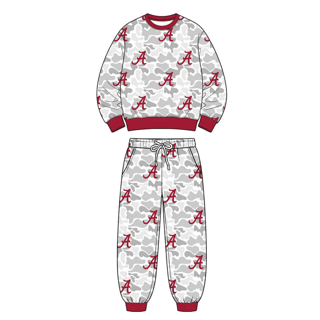 Preorder( 5 MOQ) BabyBoys Sport Team Alabama Camo Long Sleeve Jogger Pants Outfit