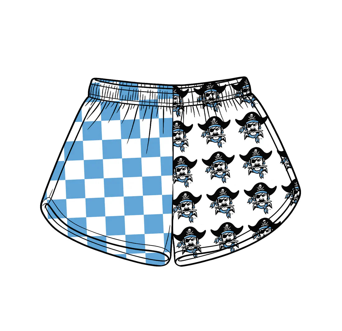 (Custom Preorder MOQ 5) Baby Girls Blue Checked Hankinson Pirates Team Shorts Bottom