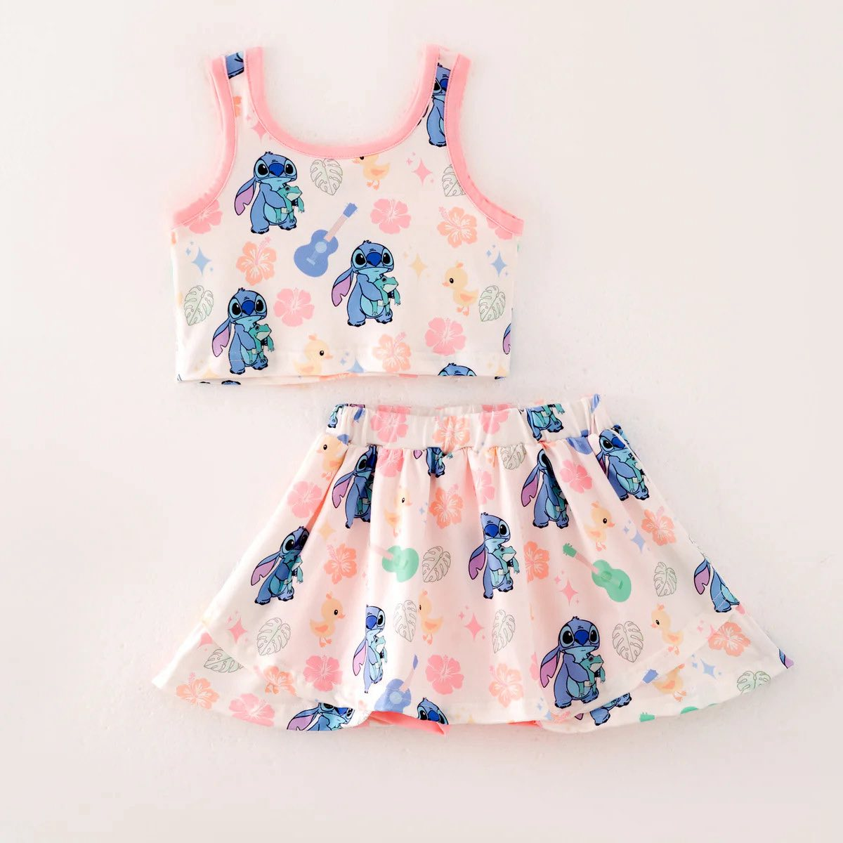 (Custom Design Preorder MOQ 5) Cartoon Stitc* Crop Top Skirts Girls Summer Outfits