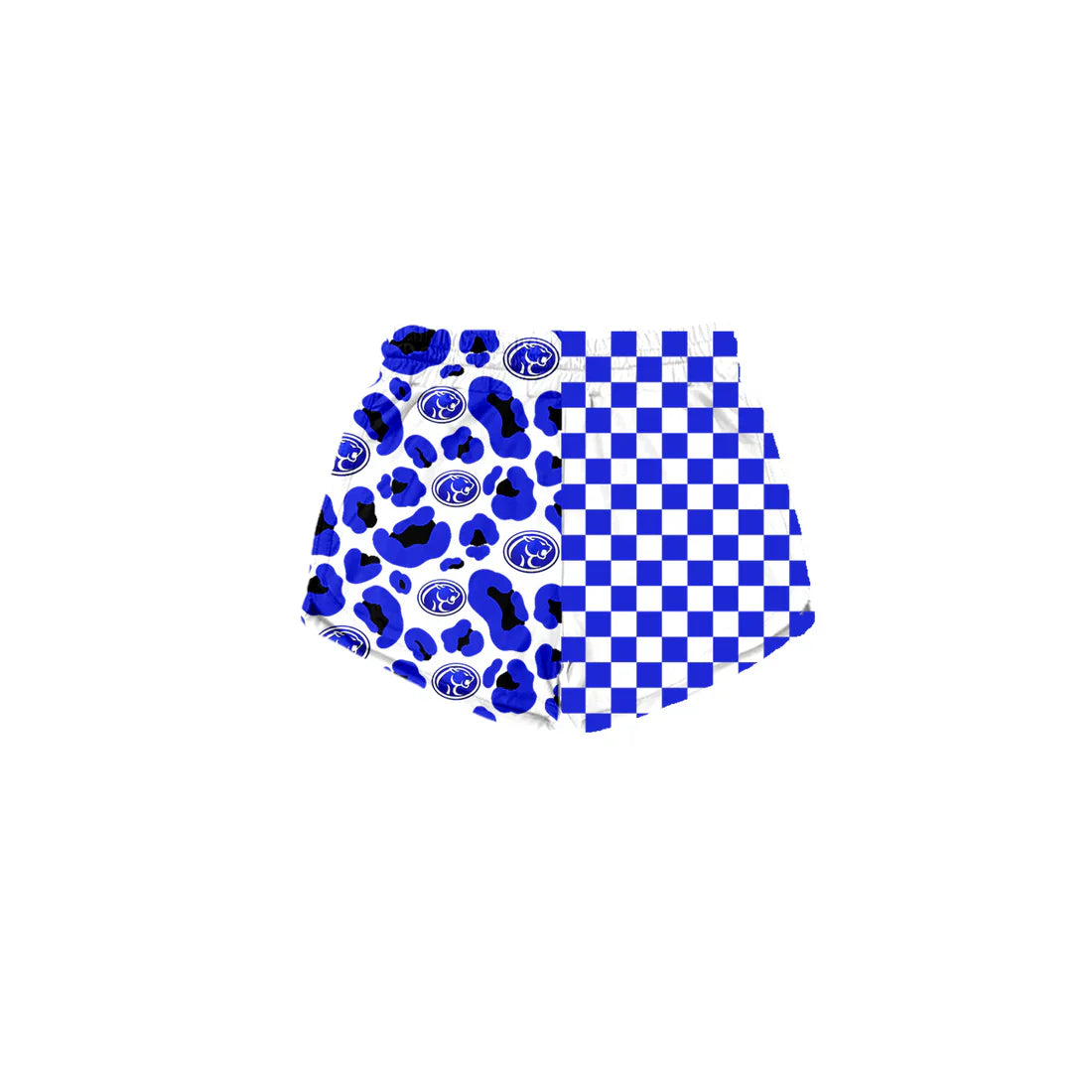 (Custom Preorder MOQ 5) Baby Girls Blue Checked Leopard Cougars Team Shorts Bottom