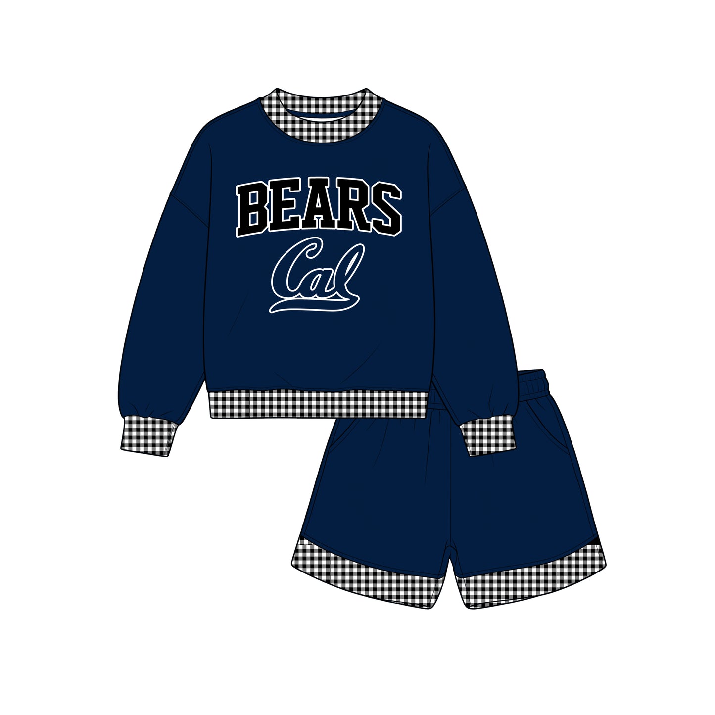 (Custom Design Preorder MOQ 5 ) Kids Girls Bears Navy Top with Shorts Outfit