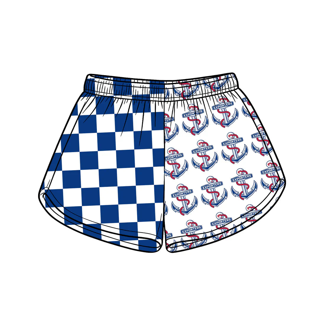 (Custom Preorder MOQ 5) Baby Girls Hot Blue Checked Exporters Team Shorts Bottom