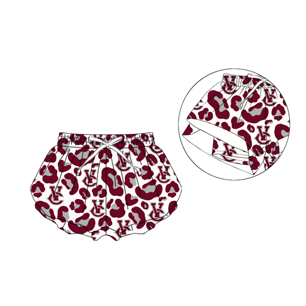 (Custom Design Preorder MOQ 5) Teams Vermilion Catholic Wine Leopard Print Girls & Woman Bottom Flutter Shorts