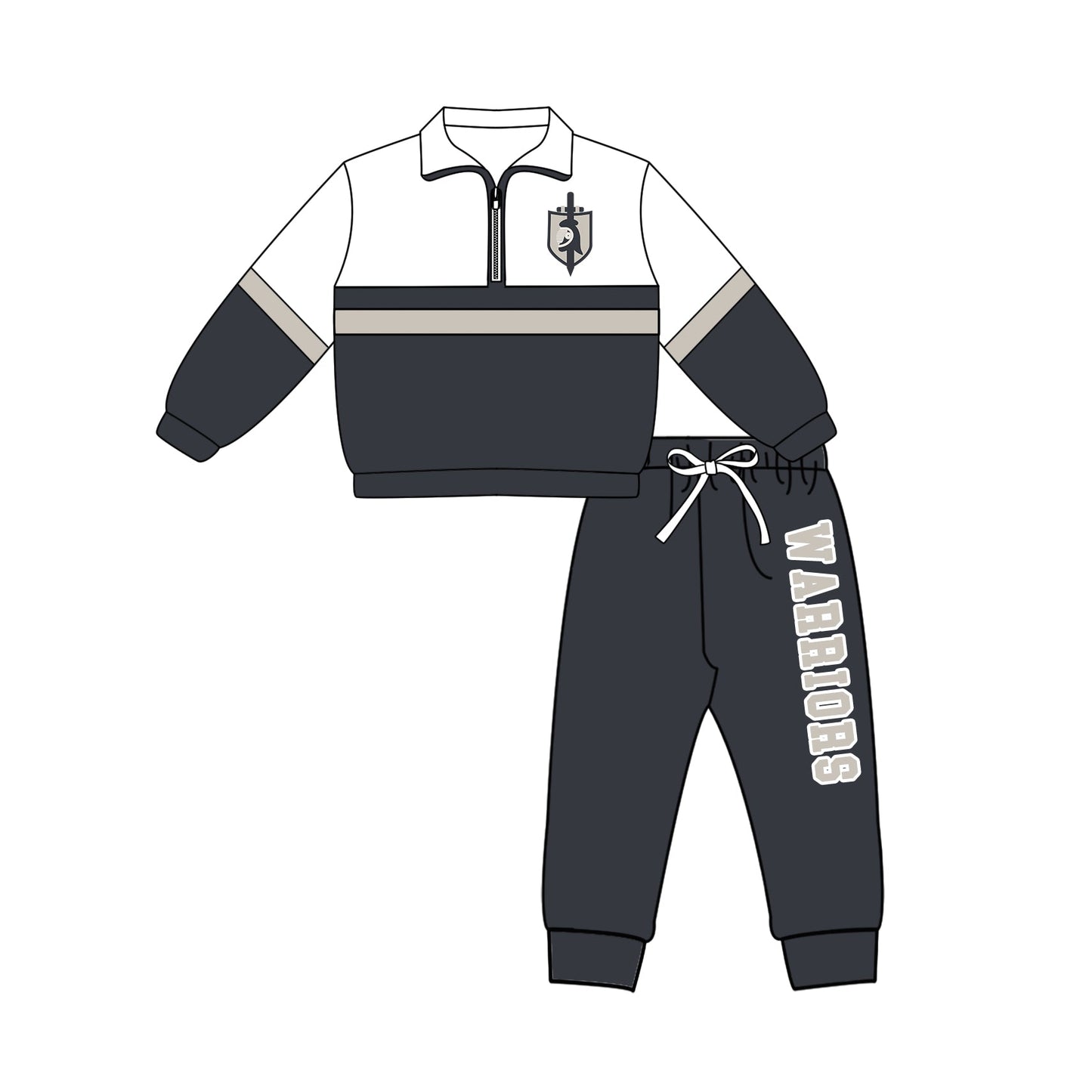 Preorder (moq 5)Baby Boys Warriors Zip Pullovers Top Jogger Pants Team Clothes Set
