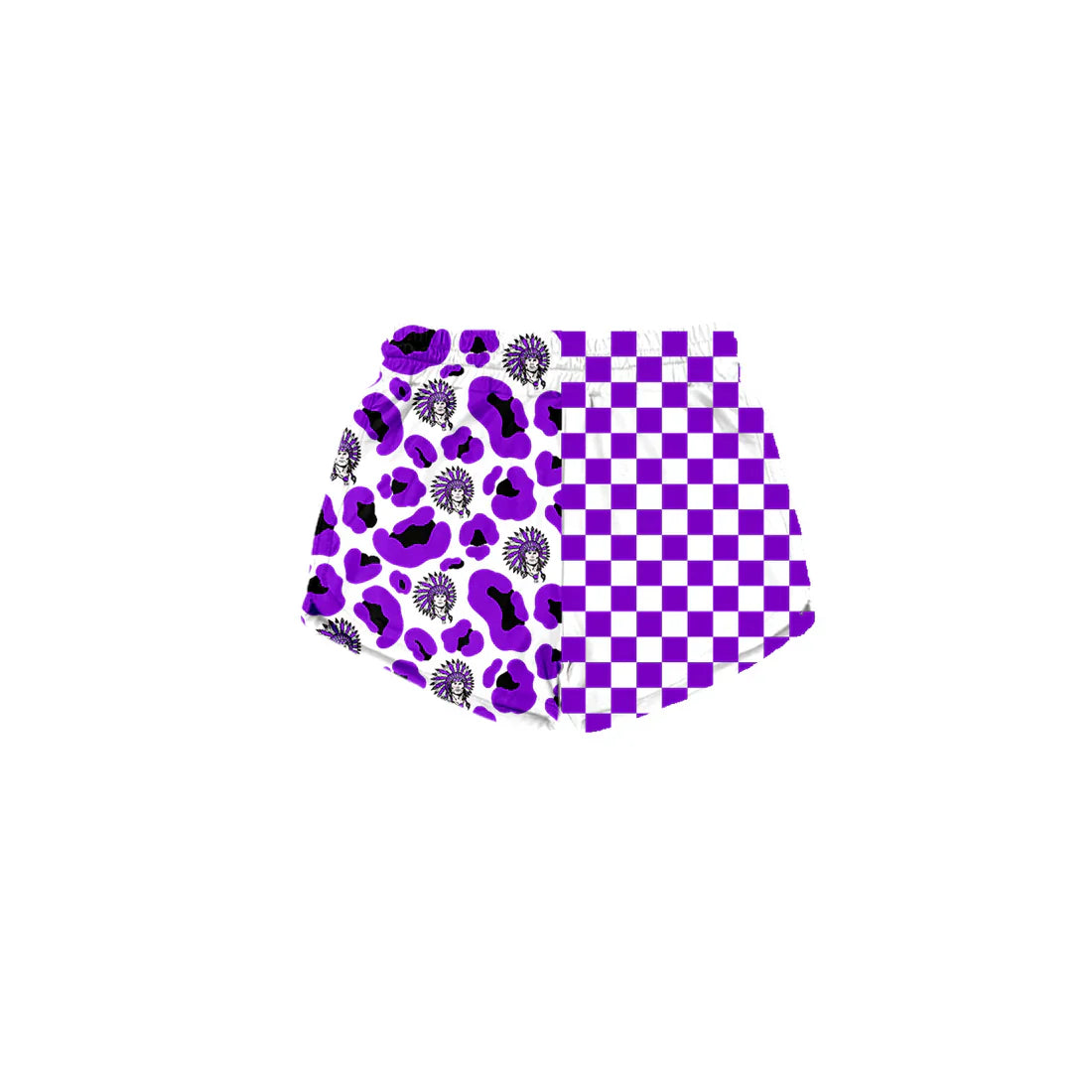 (Custom Preorder MOQ 5) Baby Girls Purple Checked Leopard Vikings Team Shorts Bottom