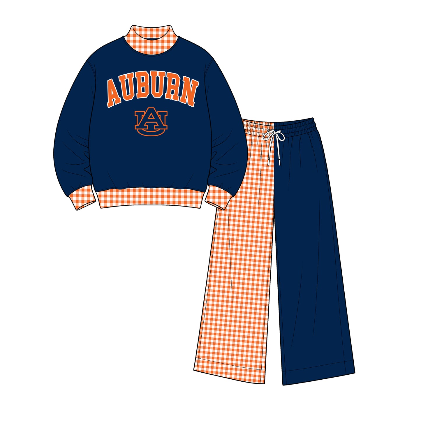 (Custom Design Preorder MOQ 5) Auburn Mock Neck Top with Patch Wide Leg Sport Team Set