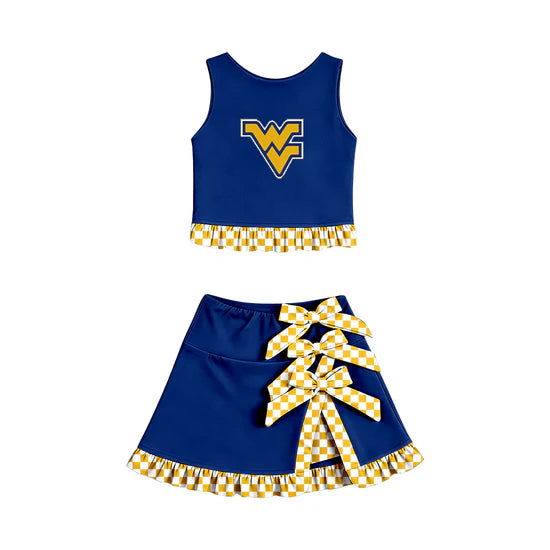 (Custom Preorder MOQ 5) Baby Girls Sport Team WV Vest Bows Ruffle Skirt Team Outfit