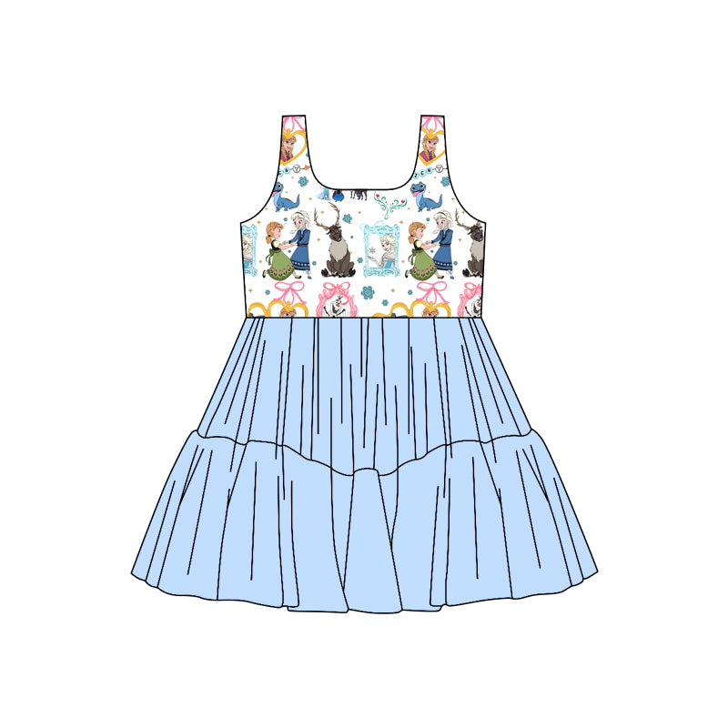(Custom Design Preorder MOQ 5) Cartoon Princess Bows Girls Sleeveless Tulle Dress