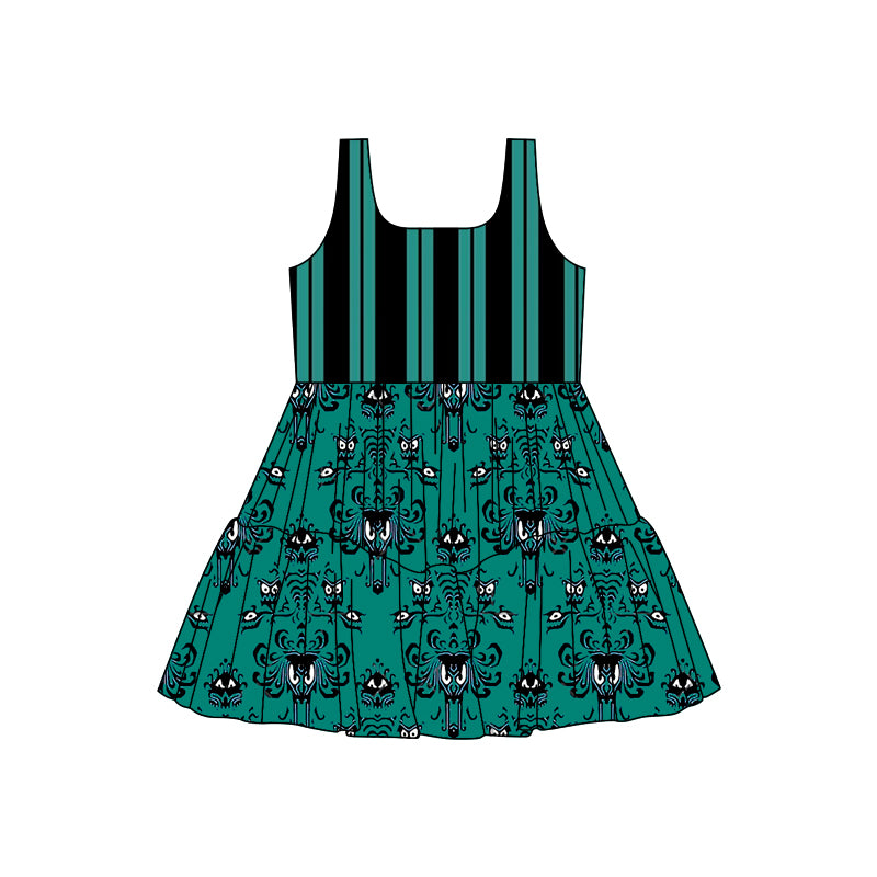 (Custom Design Preorder MOQ 5) Cartoon Haunte* Mansio* Girls Sleeveless Halloween Dress