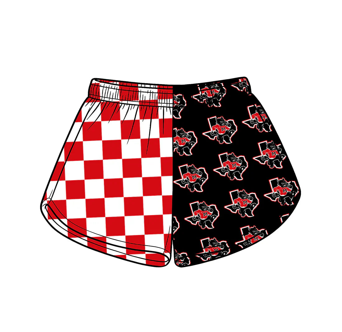 (Custom Preorder MOQ 5) Baby Girls Red Checked Marlin Bulldogs Team Shorts Bottom