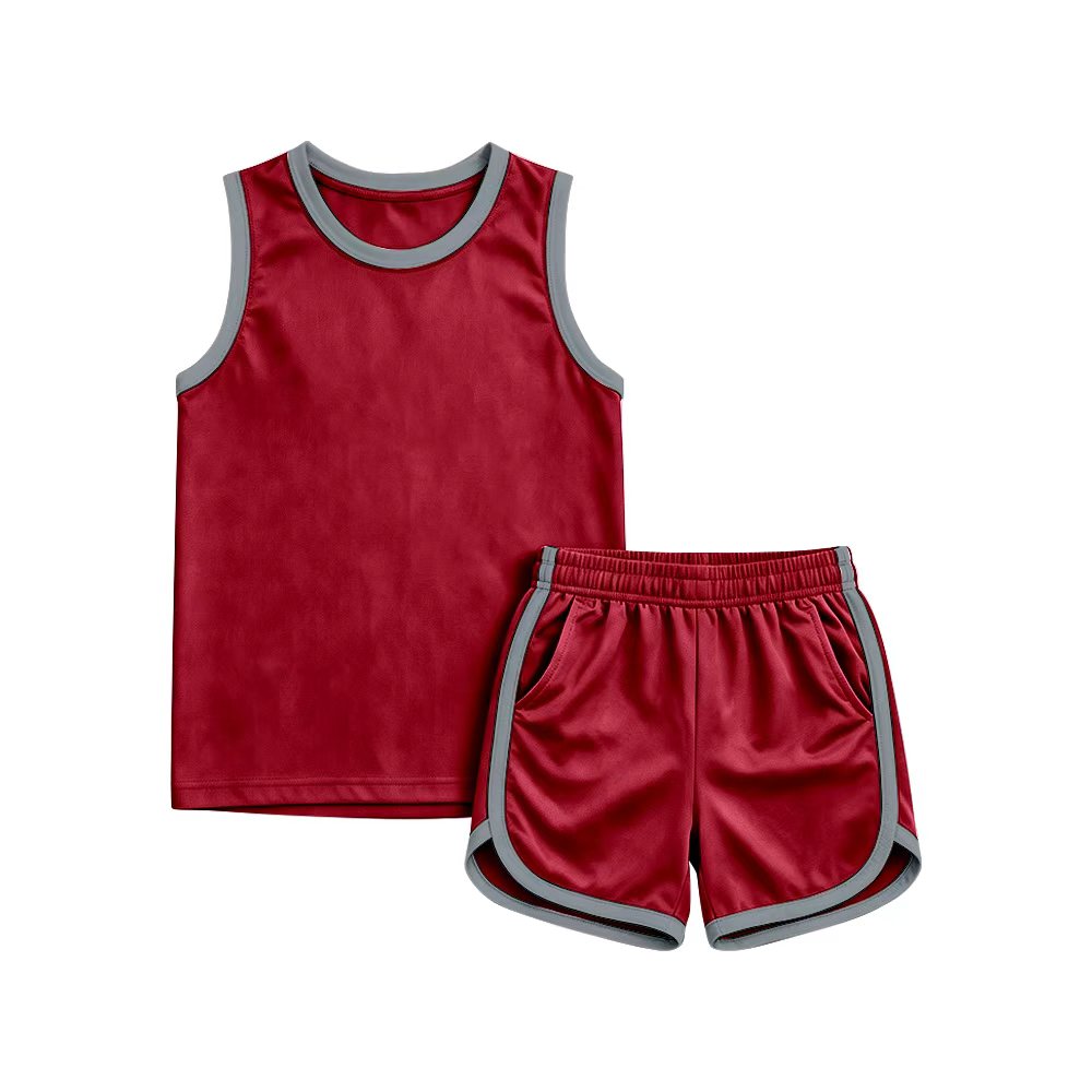 (Custom Design Preorder MOQ 5 ) Boys Red Grey Tank Top with Shorts Sport Outfit