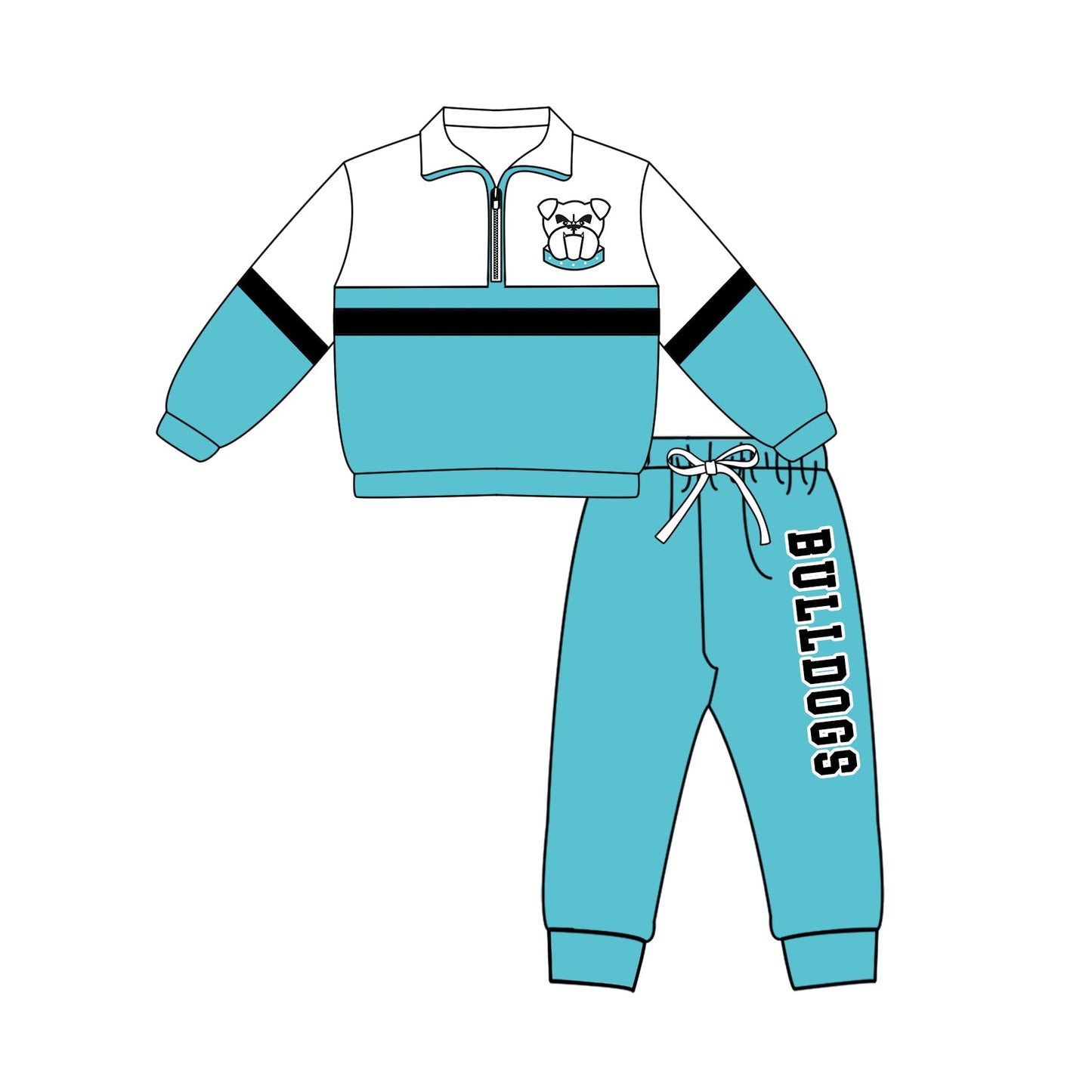Preorder (moq 5)Baby Boys Bulldogs Zip Pullovers Top Jogger Pants Team Clothes Set
