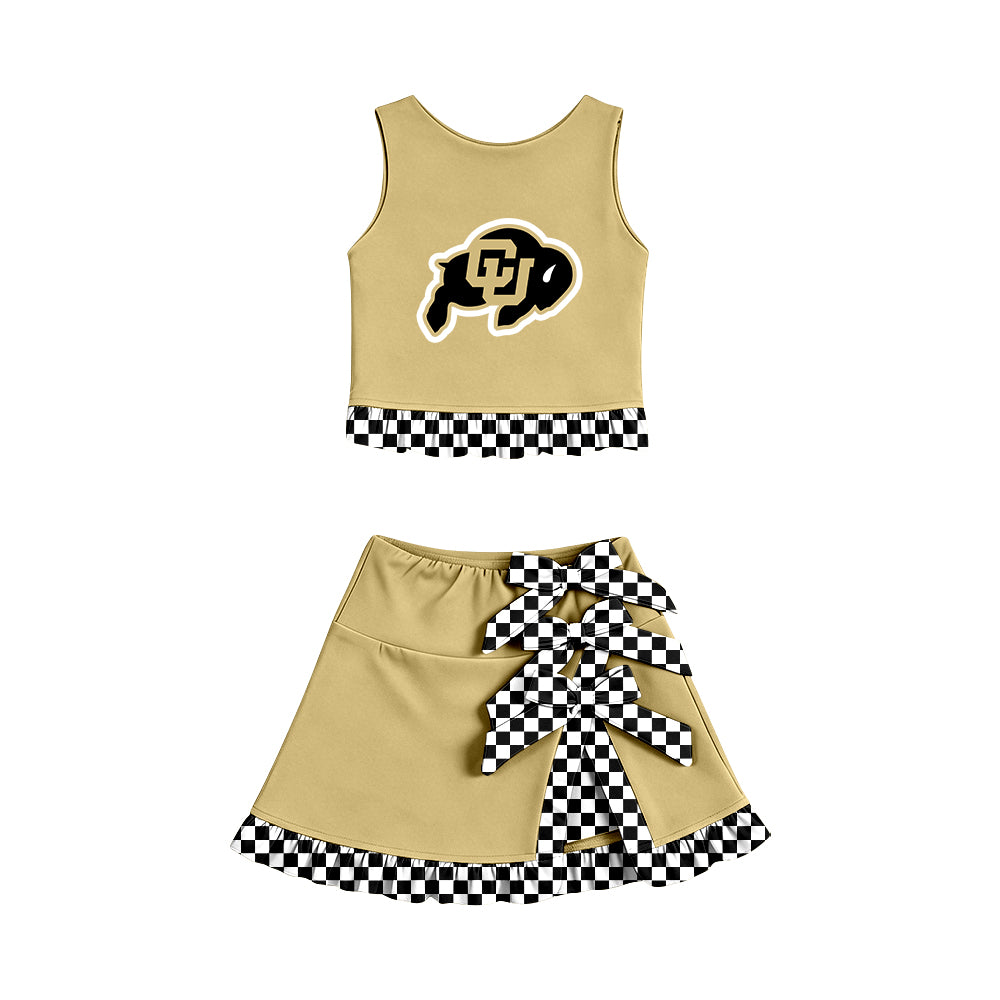 (Custom Design Preorder MOQ 5 ) Kids Girls Buf Aloes Tan Tank Top with Skort Active Outfit