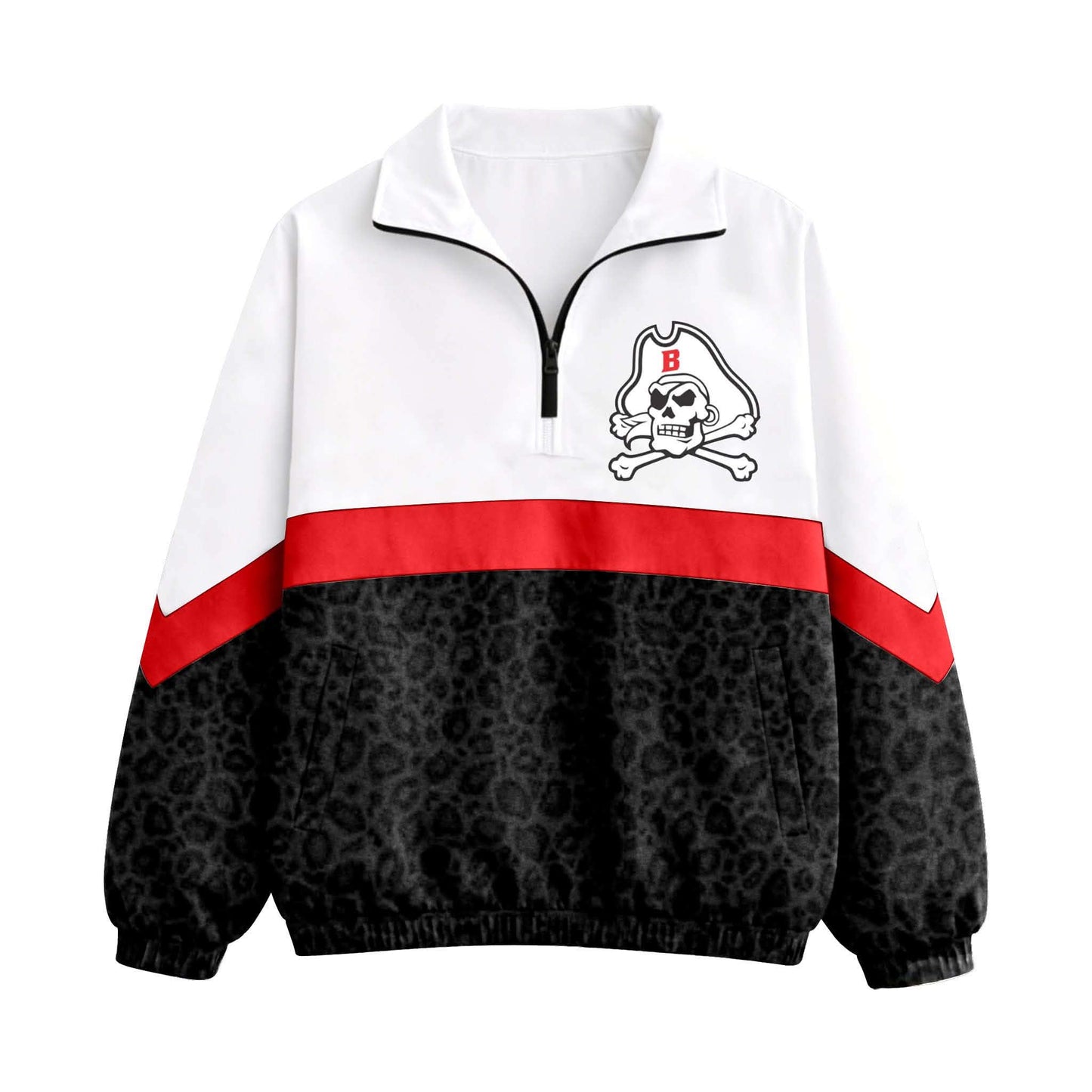 (Custom Design Preorder MOQ 5) Pirate Leoaprd Print Girls & Women Sports Team Long Sleeve Zipper Pullover