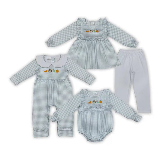 Sibling Baby Girls Boys Thanksgiving Turkey Pumpkin Outfit and Romper