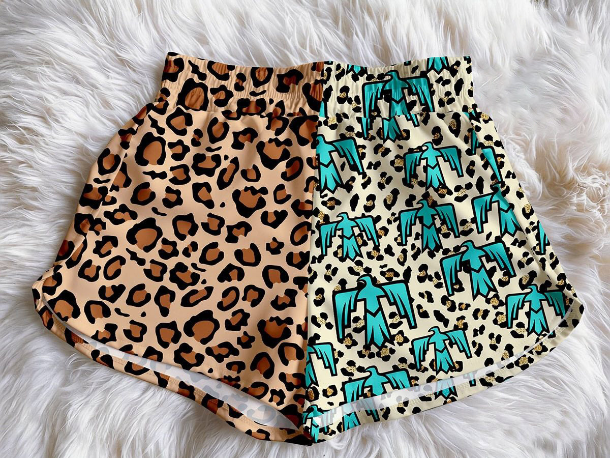 (Custom Design Preorder MOQ 5) Leopard Thunderbird Print Baby Girls & Woman Summer Bottom Shorts