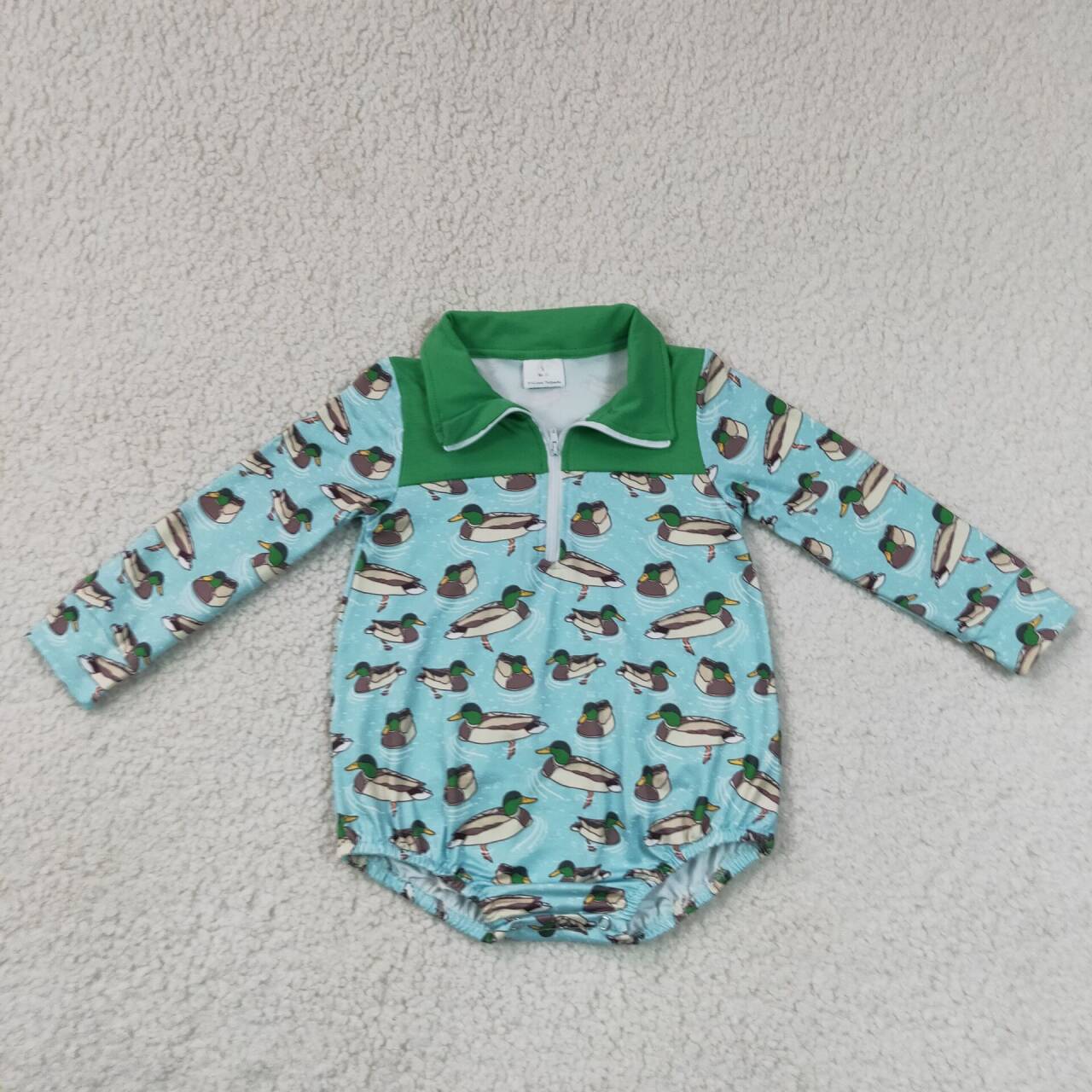 Duck Green Baby Boys Sweatshirt Long Sleeve Zipper Romper