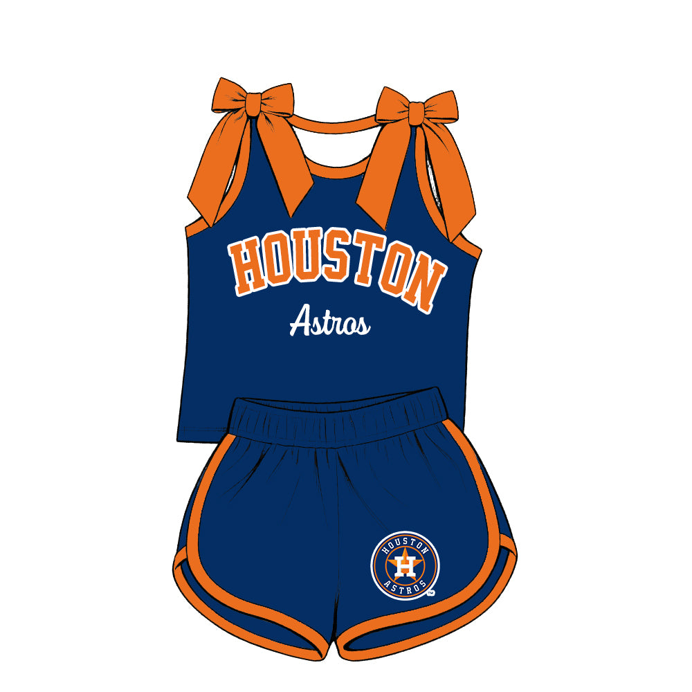 (Custom Design Preorder MOQ 5) Sport Teams Houston Navy Tank Top with Shorts Outfit