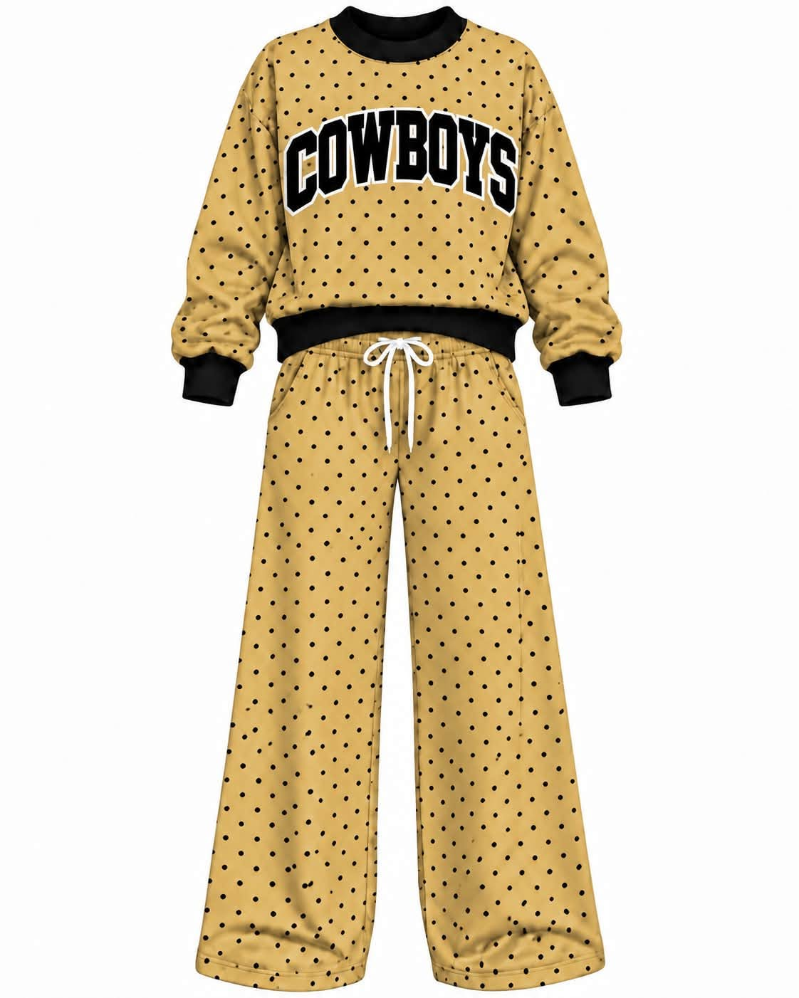 Preorder( 5 MOQ) Baby Girls Cowboys Gloden Polka Dot Outfit