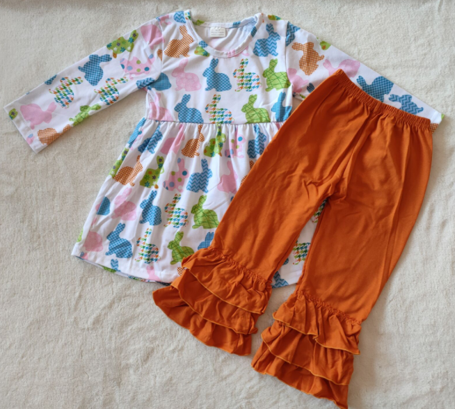 (Promotion) Long sleeve ruffles bunny pants outfits G2-18