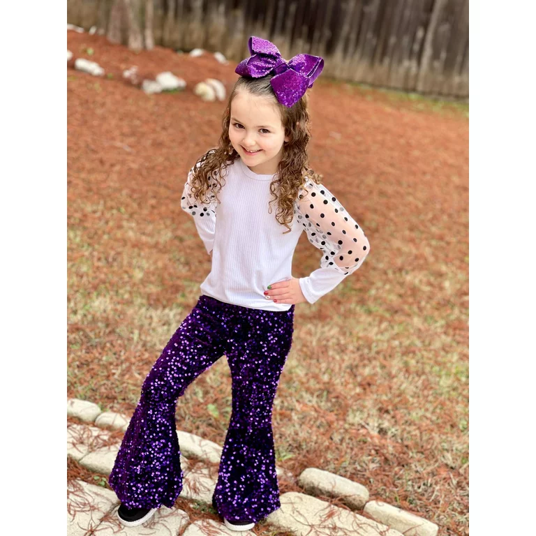 Sequined purple sparking bell bottom pants P0032
