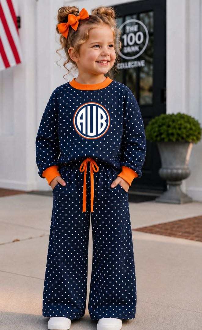 Preorder 5 MOQ Kids Girls Sport Ream Navy White Polka Dot Outfit
