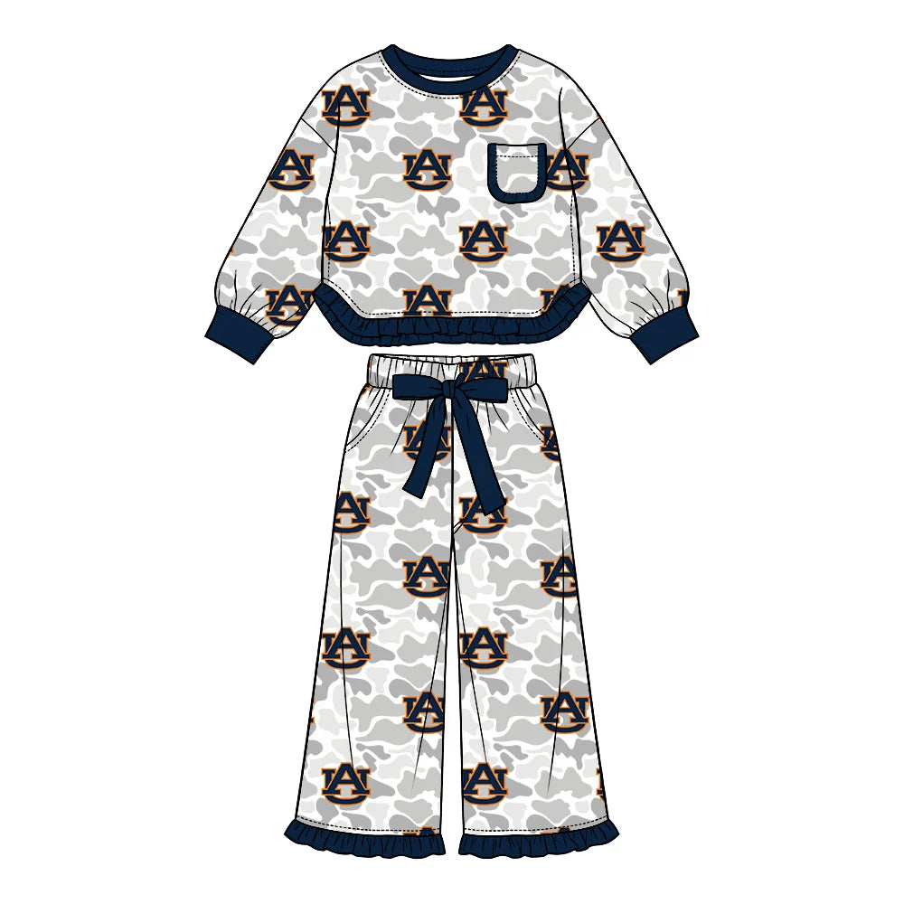 Preorder( 5 MOQ) Baby Girls Sport Team Auburn Camo Long Sleeve Pants Outfit