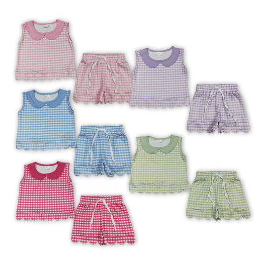 Sibling Baby Girls Gingham Sleeveless Top with Shorts Scalloped Sets