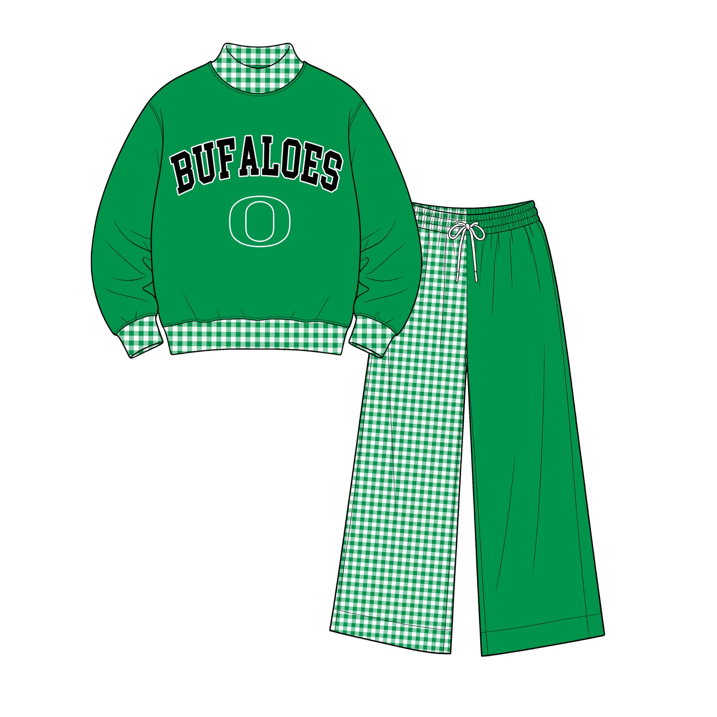 (Custom Design Preorder MOQ 5 ) Kids Girls Buf Aloes Green Top with Wild pants Outfit