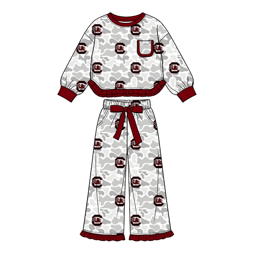Preorder( 5 MOQ) Baby Girls Sport Team Gamecocks Camo Long Sleeve Pants Outfit
