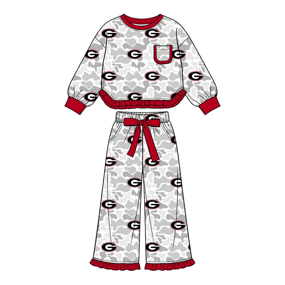 Preorder( 5 MOQ) Baby Girls Sport Team Georgia Camo Long Sleeve Pants Outfit