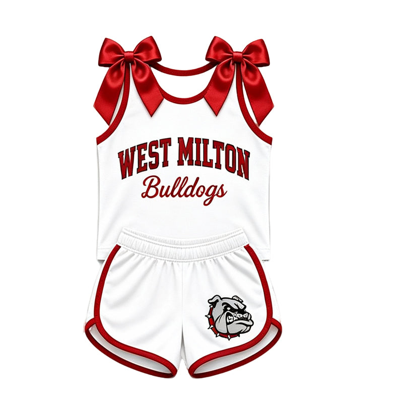 (Custom Design Preorder MOQ 5) Teams West Milton Bulldogs Bows Vest Top Shorts Mommy and Me Summer Yoga Clothes Set