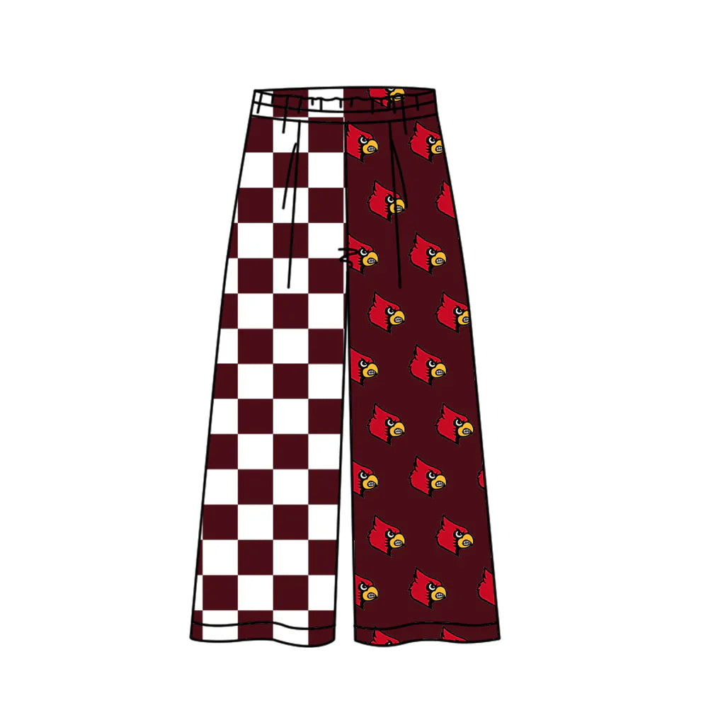 (Custom Design Preorder MOQ 5) Adult Women Red Checked Louisville Cardinals Team Flare Pants Bottom