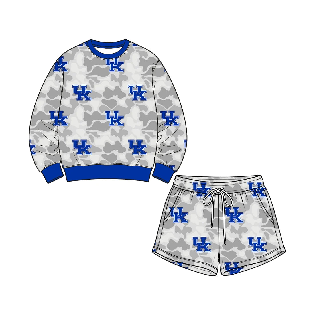 Preorder( 5 MOQ) Baby Girls Sport Team Kentucky Wildcats Camo Long Sleeve Top Shorts Outfit