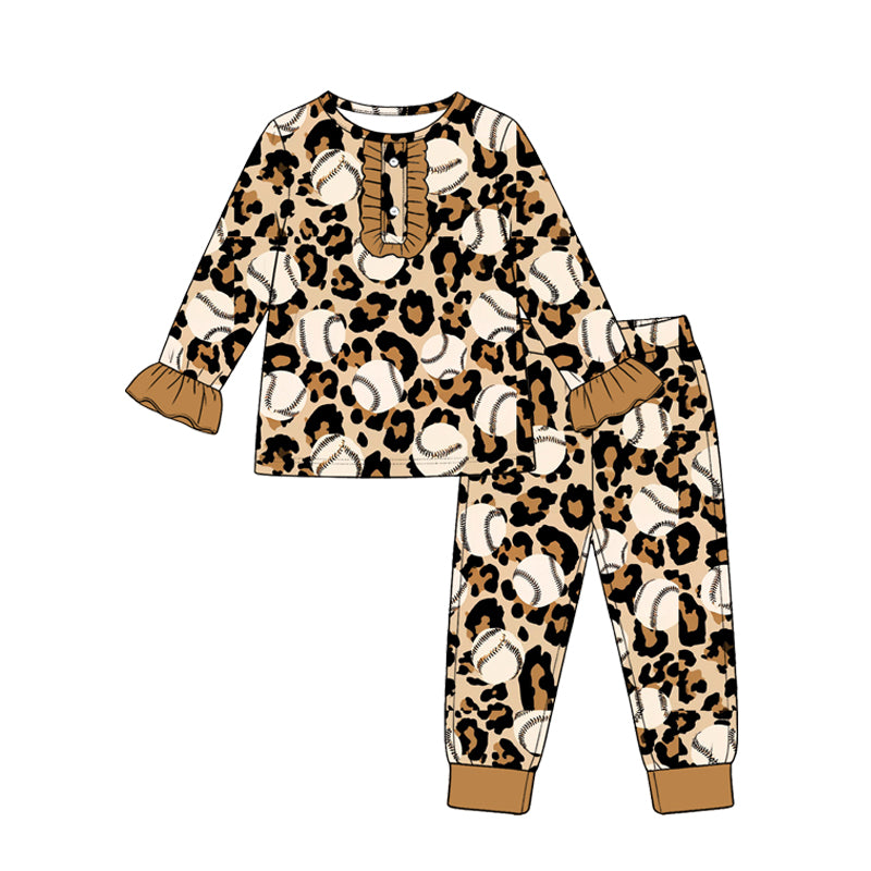 (Custom Design Preorder MOQ 5 Each) Baseball Leopard Print Girls Clothes Set Sisters Wear