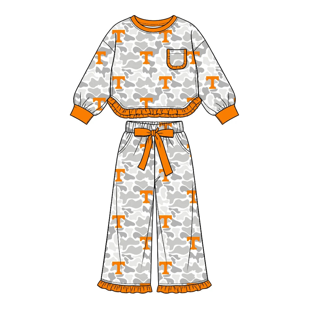 Preorder( 5 MOQ) Baby Girls Sport Team Tennessee Camo Long Sleeve Pants Outfit